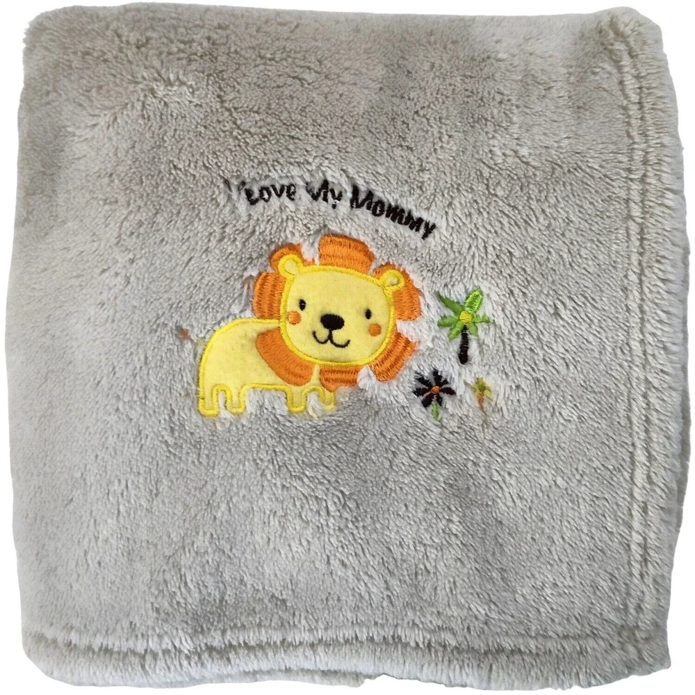 SL Home Fashions 119741 I Love My Mommy Lion Baby Blanket Brown Tan Lovey
